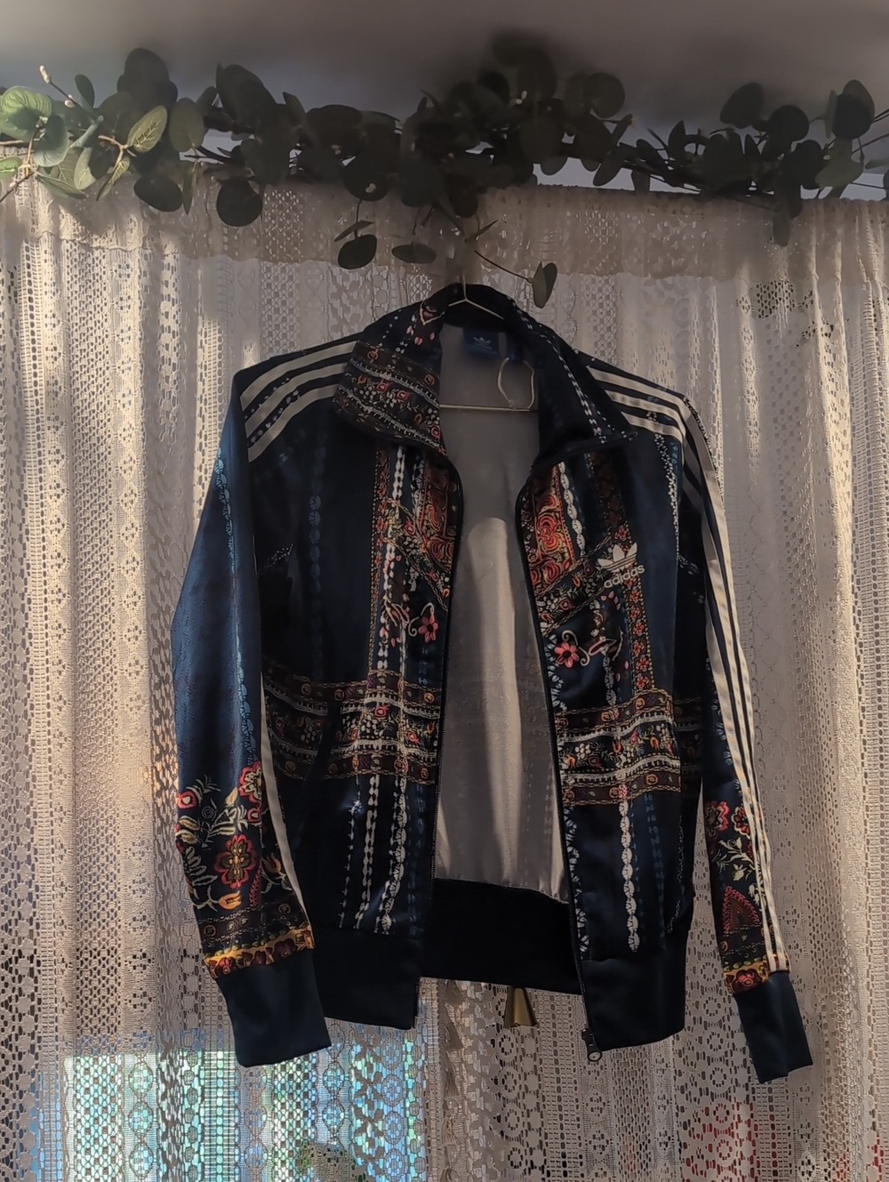 adidas Navy Bomber Jacket with Multicolor Paisley Print